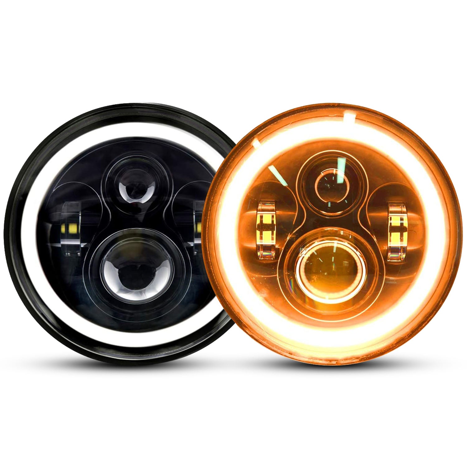 2Pc 7in 6000LM Round LED Headlight Halo Angel Eyes For Jeep Wrangler TJ JK CJ With H4 To H13 Adapter Plug And Play - 5 - cjdropshipping
