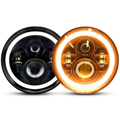 2Pc 7in 6000LM Round LED Headlight Halo Angel Eyes For Jeep Wrangler TJ JK CJ With H4 To H13 Adapter Plug And Play - 5 - cjdropshipping