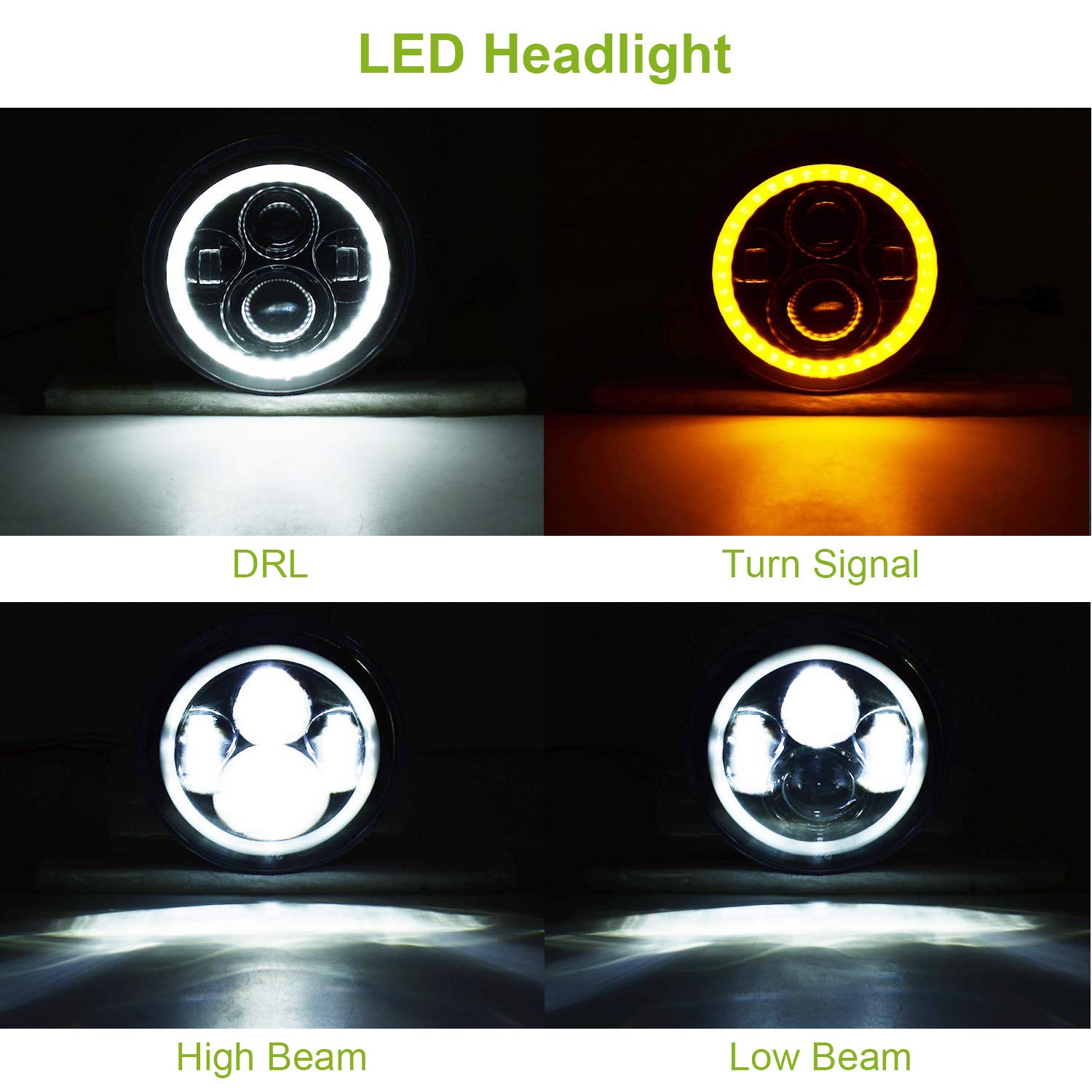 2Pc 7in 6000LM Round LED Headlight Halo Angel Eyes For Jeep Wrangler TJ JK CJ With H4 To H13 Adapter Plug And Play - 5 - cjdropshipping
