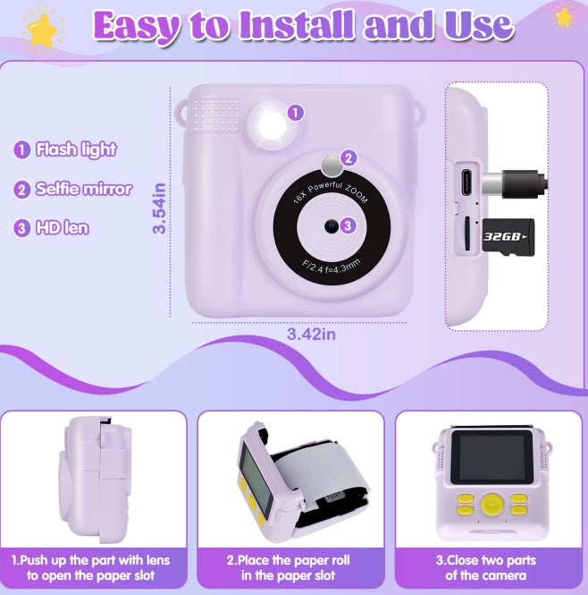 Children's Polaroid Camera, Will Spit Photos Of Children's Camera, Parent-child Interaction Gods, Mini Portable, Birthday Holiday Gift First Choice