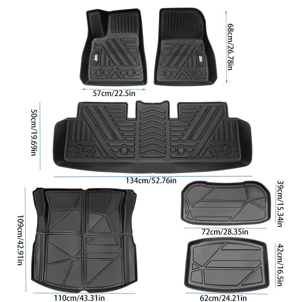 Odorless TPE Floor Mat For Tesla Model 3 2023-2025 6 PCS Waterproof Duty-Proof Fully Surrounded Floor Liner Protection Foot Pad