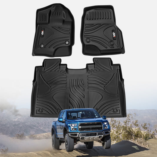 TPE All Weather Floor Mats Fit For Ford F150 2015 - 2025 Without Fold Flat Storage Waterproof Floor Liner For F150 Accessories 1st Floor Mats & 2 - in - 1 Rear Floor Mat - 3 PCS - 5 - CJ