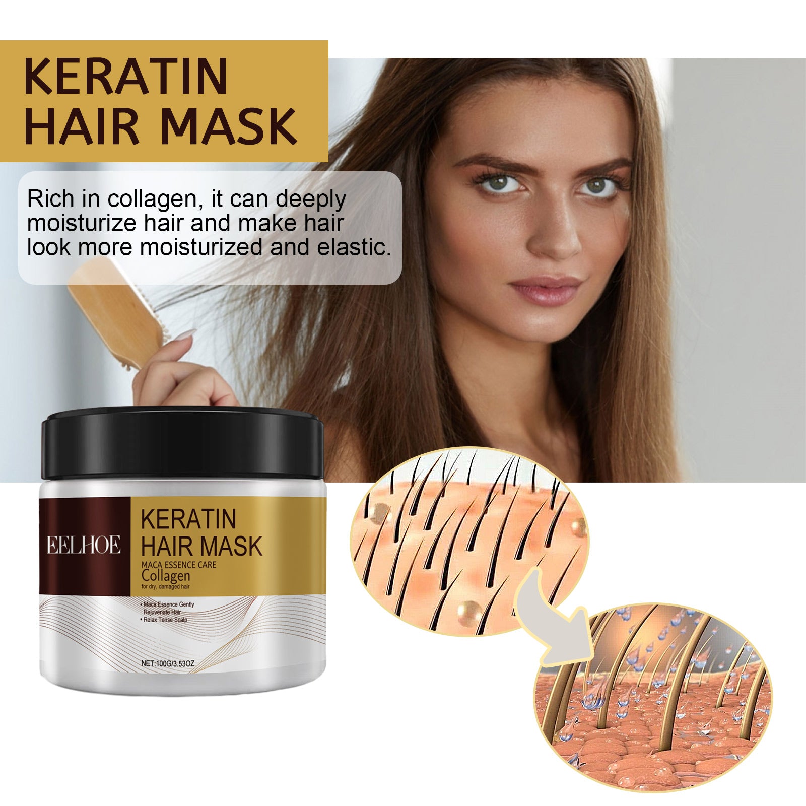 EELHOE Repair Moisturizing Hair Mask Deeply Moisturizes And Repairs Damaged Hair Dry, Split Ends And Tangled Hair Mask
