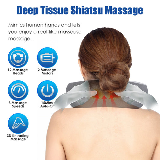 1Pc 2 In 1 Neck Massager Pillow With Heat Electric Memory Foam Travel Pillow Shiatsu Neck Massager With 3 Speeds Timer For Home Office Travel - 5 - CJ