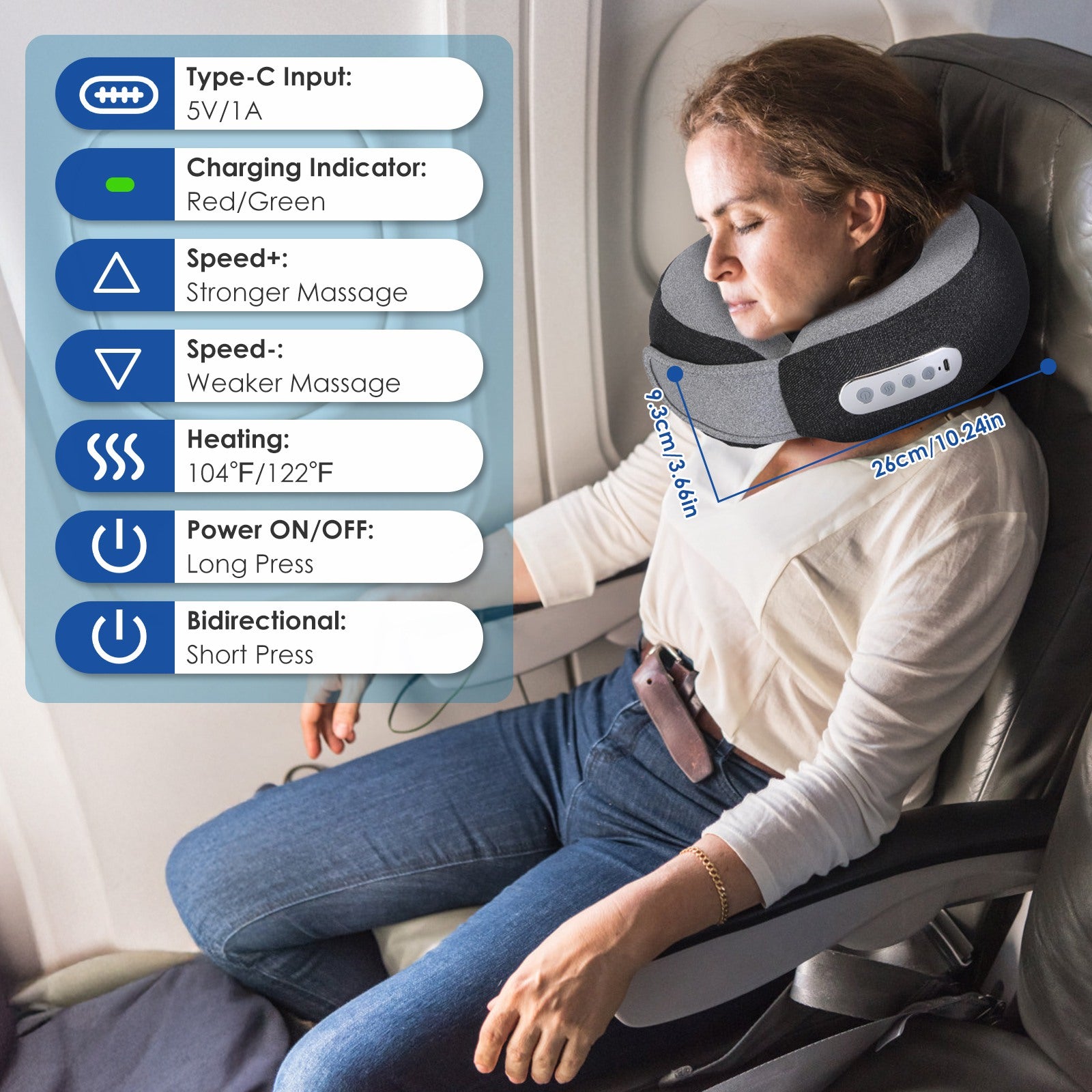 1Pc 2 In 1 Neck Massager Pillow With Heat Electric Memory Foam Travel Pillow Shiatsu Neck Massager With 3 Speeds Timer For Home Office Travel - 5 - CJ