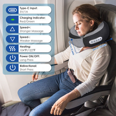 1Pc 2 In 1 Neck Massager Pillow With Heat Electric Memory Foam Travel Pillow Shiatsu Neck Massager With 3 Speeds Timer For Home Office Travel - 5 - CJ