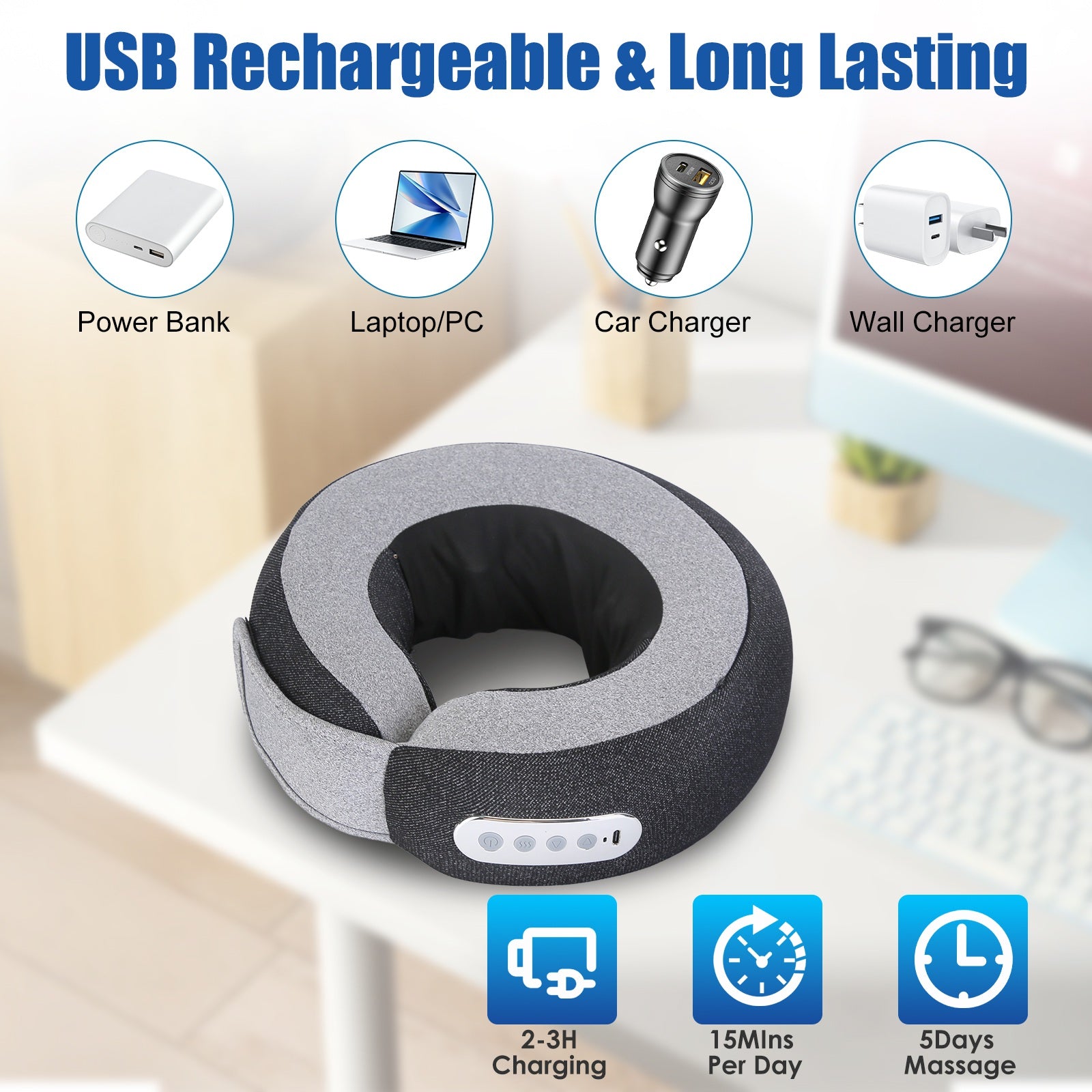 1Pc 2 In 1 Neck Massager Pillow With Heat Electric Memory Foam Travel Pillow Shiatsu Neck Massager With 3 Speeds Timer For Home Office Travel