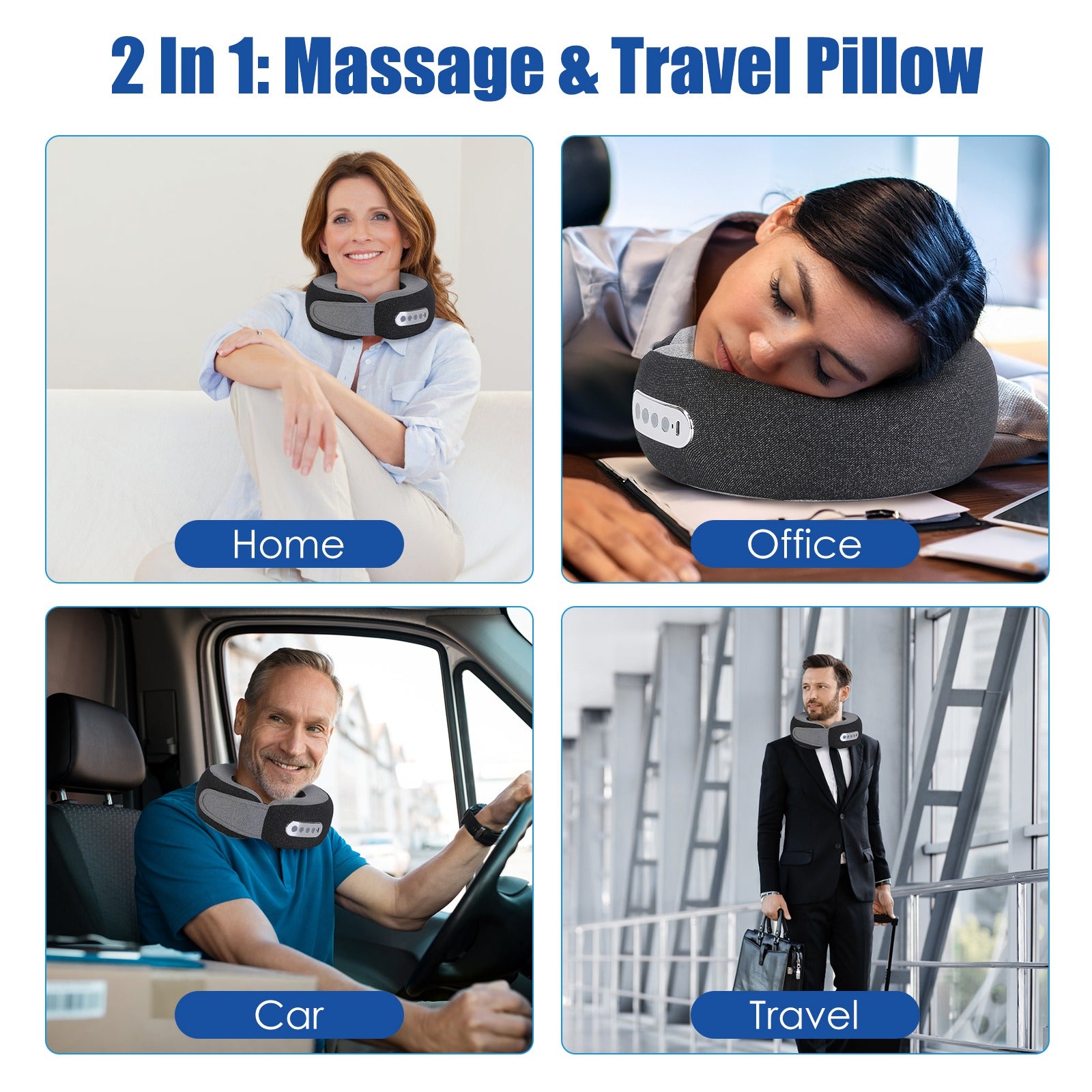 1Pc 2 In 1 Neck Massager Pillow With Heat Electric Memory Foam Travel Pillow Shiatsu Neck Massager With 3 Speeds Timer For Home Office Travel - 5 - CJ
