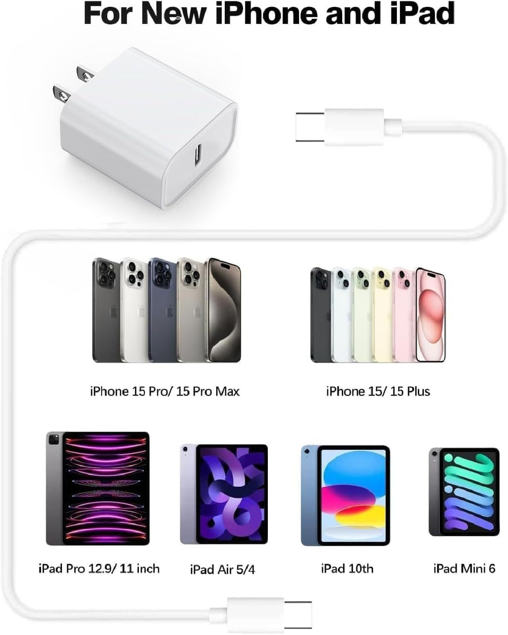 Phone Charger, Cube Phone Charger Travel 1Pack 6FT Lightning Cable Cord Quick Fast Charging Cord USB Wall Chargers Travel Plug Adapter For Phone 16 15 14 13 12 11 X 8 Plus XR XS Max 7 SE IPad, Airpods
