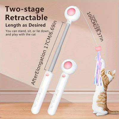 Cat Teaser Stick, Retractable Cat Wand With Replacement Head, Cat Feather Toy, Cat Interactive Toy For Indoor Cats For Relief Boredom And Exercise - 5 - CJ
