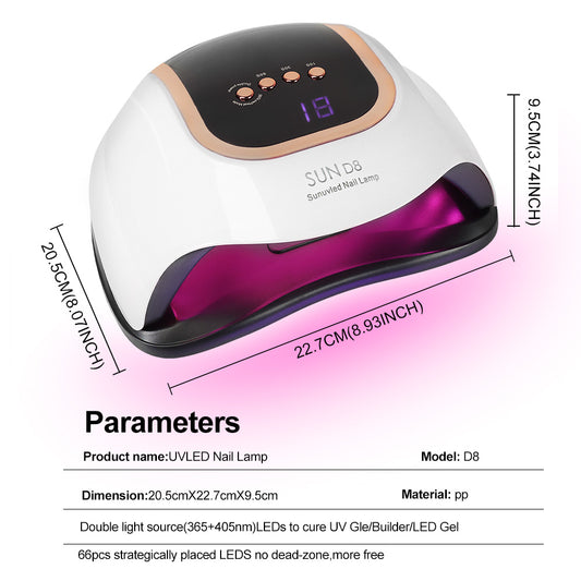 UV LED Nail Lamp, Nail Dryer For Gel Polish, 3 Timers Curing Lamp Professional Nail Light, 66Pcs Uv Beads And Automatic Sensor - 5 - CJ