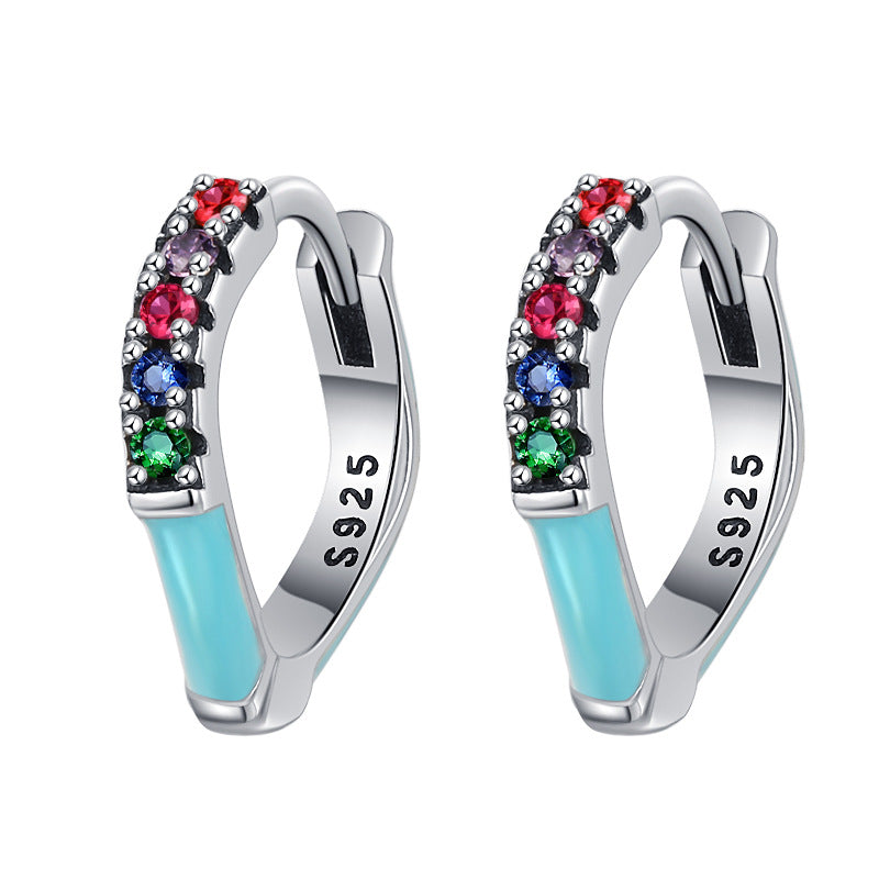 Sterling Silver S925 French Vintage Drop Glaze Female Small Group Design Color Diamond Earrings - 4 - CJ