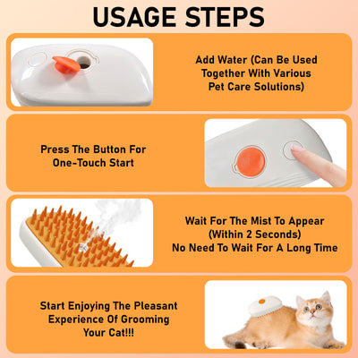 4 In 1 Cat Steam Brush, Anti Static Shedding Spray Comb, Hair Removal, Mist Indoor Steamy Grooming Brush For Dog, Water Spritz Defur Cepillo, Spa Steamer Cloud Para Gatos - 5 - CJ