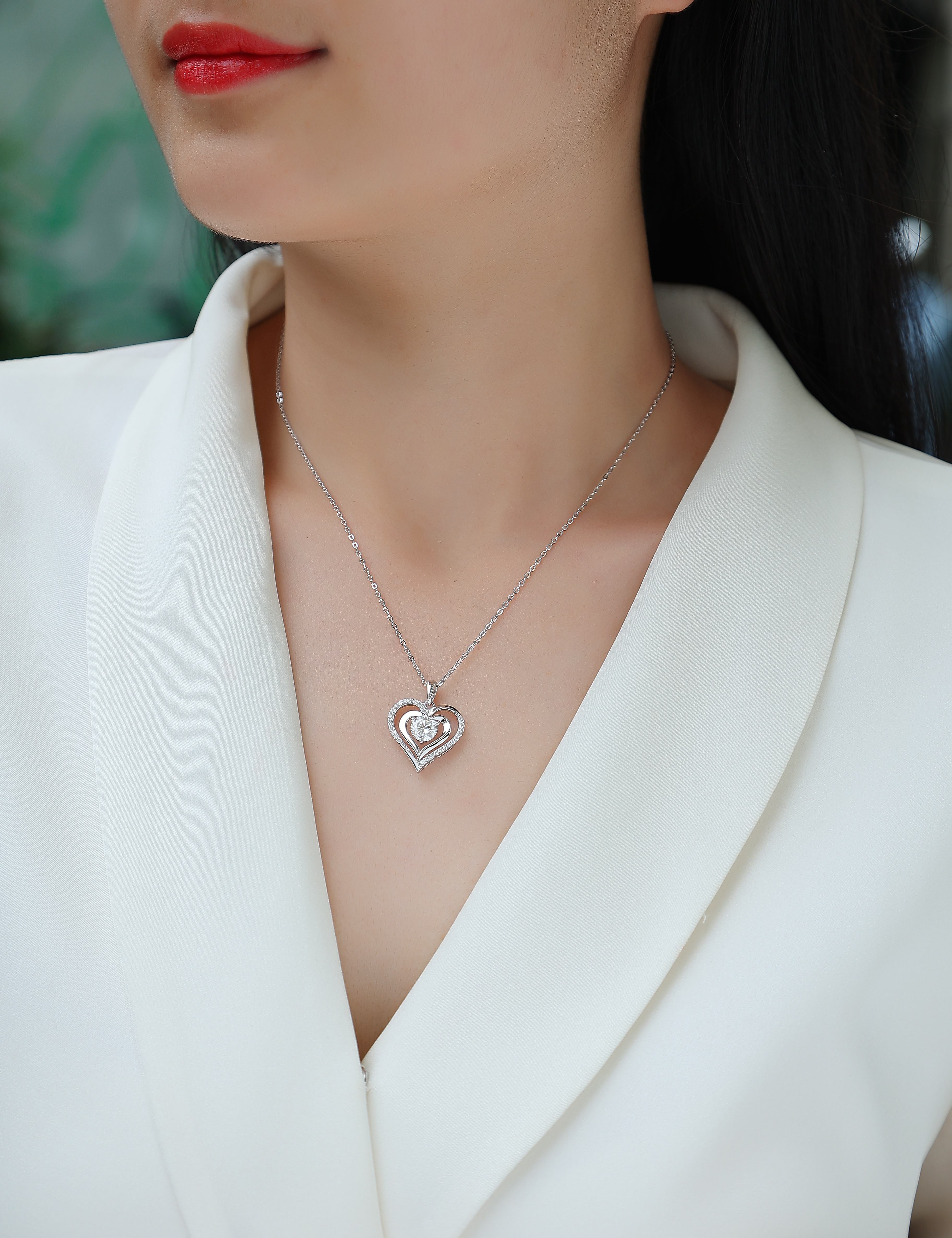 1Heart - to - heart Connection - A Fashionable And Luxurious Diamond Jewelry Pendant Set With 1 - carat Moissan Diamond S925 Sterling Silver And Platinum Plating Prohibit TikTok sales - 5 - CJ