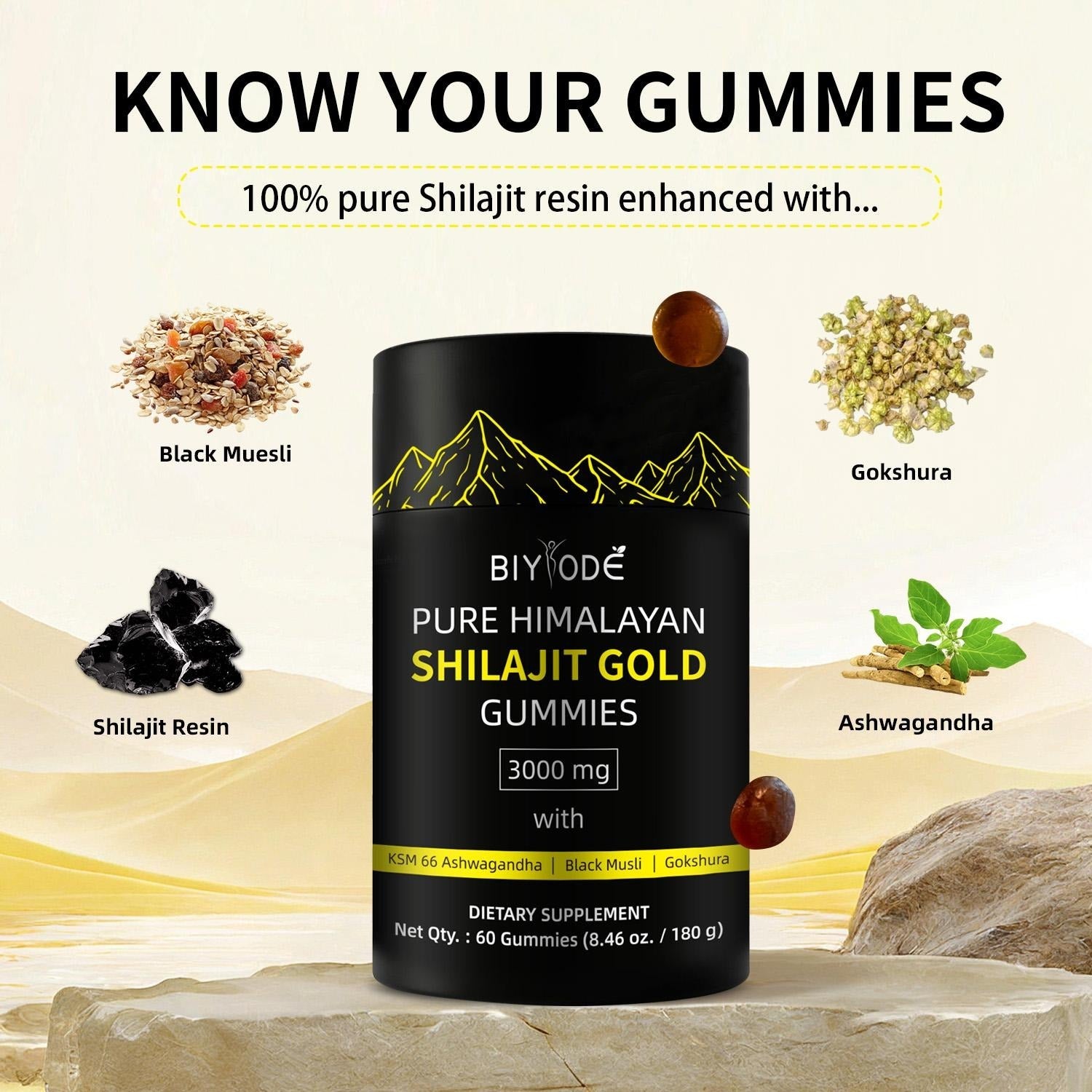 Pure Himalayan Shilajit Gummies  With Ashwagandha, Gokshura & Other Herbs No Added Sugar 60 Chewables Edible Supplement - 5 - CJ