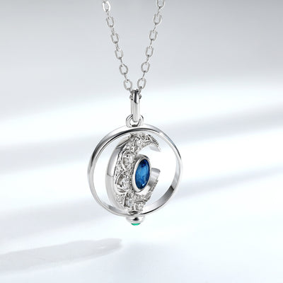 S925 Silver Inlaid Natural Sapphire Necklace Women's Original Design Can Rotate The Moon - 4 - https://x.com/titan_prim62775J