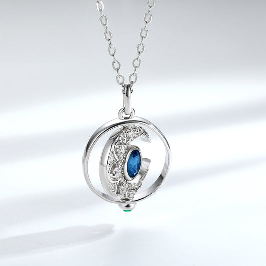 S925 Silver Inlaid Natural Sapphire Necklace Women's Original Design Can Rotate The Moon - 4 - https://x.com/titan_prim62775J