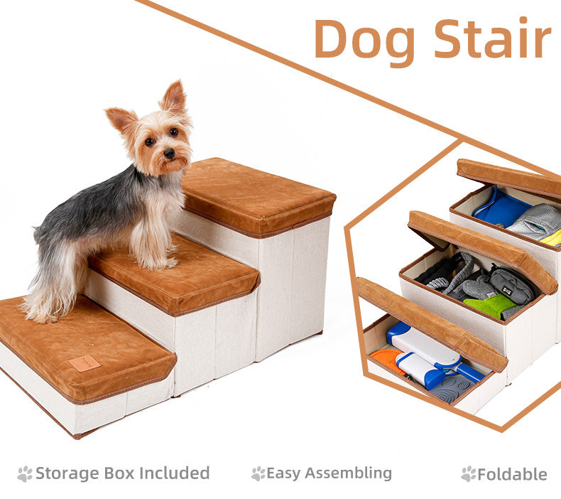 Small Dog Stairs - Pet Stairs For Couch And High Beds, Folding Steps, Pet Toy Storage, Cat Stairs For Bed-Allows Your Pets Easy Instant Access To Your Sofa Or Bedside