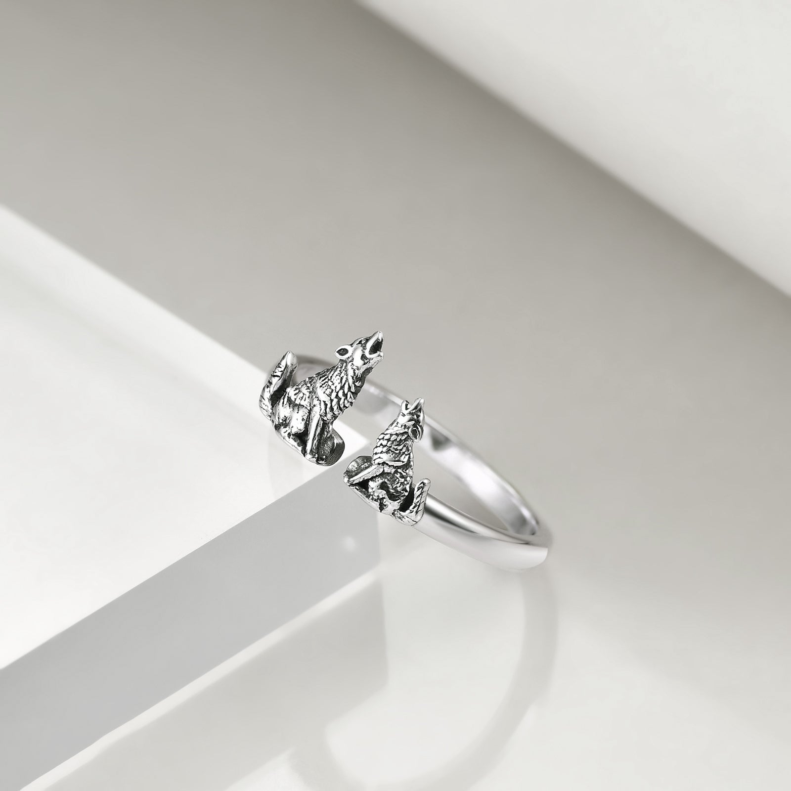 Sterling Silver Wolf Rings Mother and Child Open Adjustable Size Rings - 5 - cjdropshipping