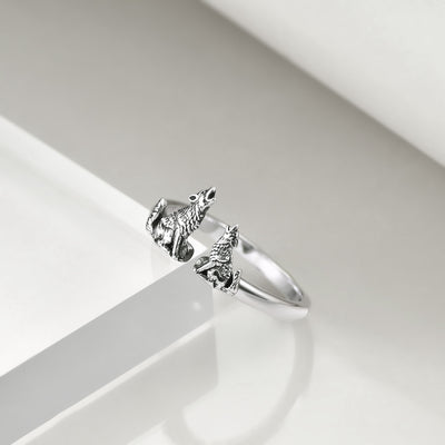 Sterling Silver Wolf Rings Mother and Child Open Adjustable Size Rings - 5 - cjdropshipping