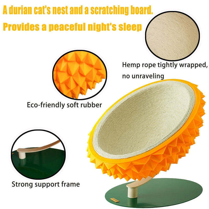 Durian Shape Cat Scratching Bed Cat House - Comfortable Sisal Rope Scratching Board With PVC Plastic Combination, 3 In 1 Cat Resting Bed - Suitable For Cat Claw Care, Cute And Sturdy Assembled Pet Fur - 5 - CJ