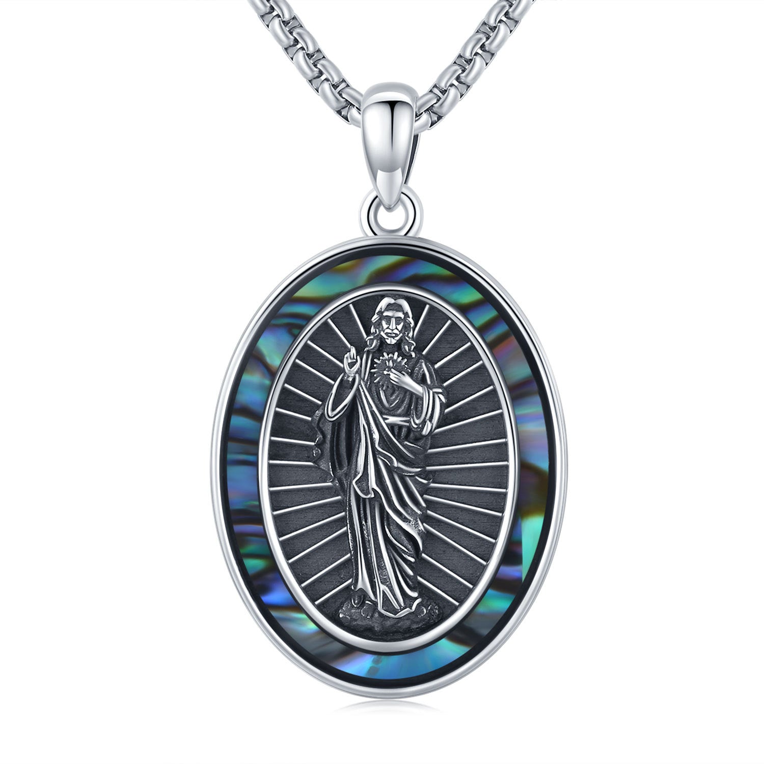 St Jude Necklace Sterling Silver Oval Medal San Judas Tadeo Pendant Necklace Medallion Protection Necklace Catholic Jewelry Gift for Men - 5 - cjdropshipping