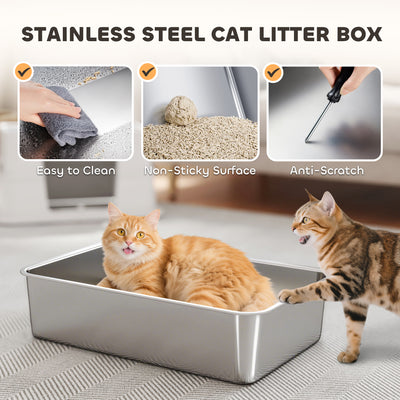 XL Stainless Steel Litter Box W  Flip Top, Scoop, Step, Top & Side Entry Enclosed Litter Box For Big Cats - 5 - CJ