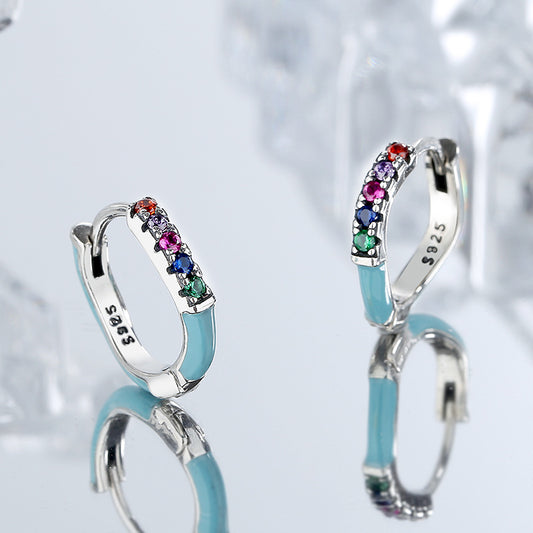 Sterling Silver S925 French Vintage Drop Glaze Female Small Group Design Color Diamond Earrings - 4 - CJ