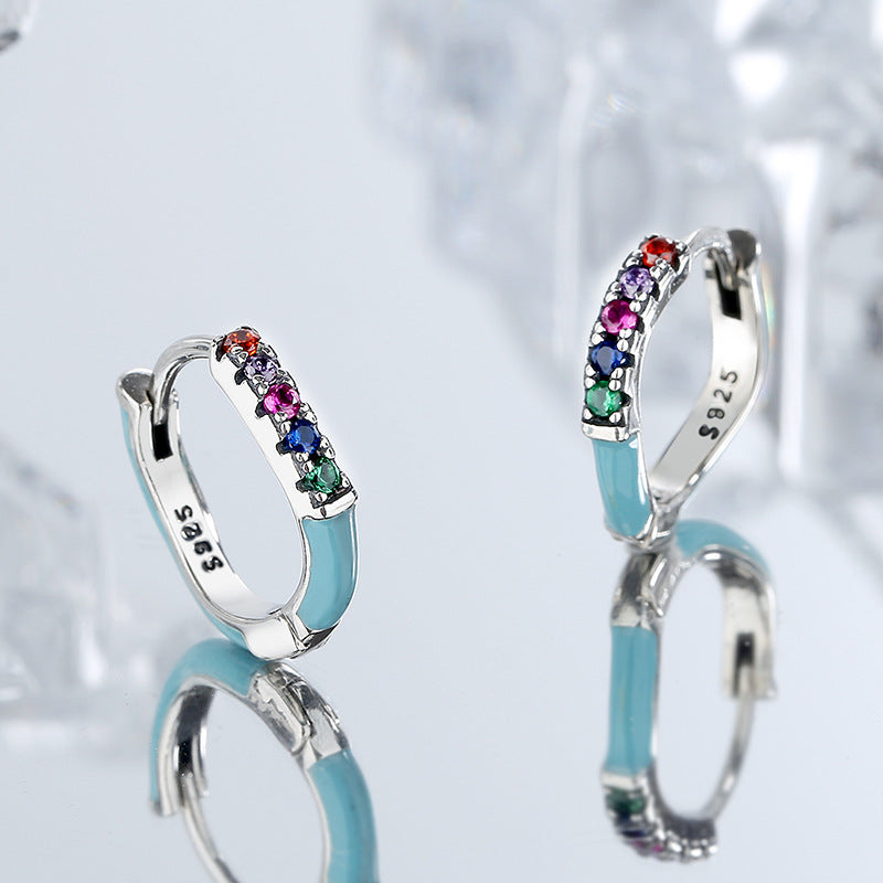 Sterling Silver S925 French Vintage Drop Glaze Female Small Group Design Color Diamond Earrings - 4 - CJ