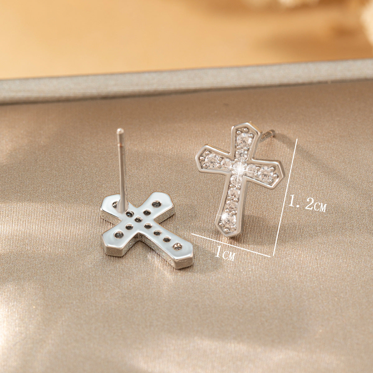 1 Pair Korean Trendy Zircon Cross Stud Earrings,Sparkling, Unisex.Hip Hop Piercing Jewelry - 5 - CJ