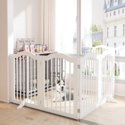 27.6 Height Tall Freestanding Pet Gate, 4 Panels Foldable Dog Gate, Solid Wood Folding Safety Fence Wooden Dog Gate With 2 Pcs Support Feet Ideal For Stairs, Doorways, Halls, Kitchens, Heavy Duty Gat - 5 - CJ
