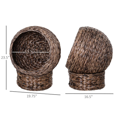 Handmade Wicker Elevated Cat Bed With Cushion Dark Brown For Kittens - 5 - cjdroshippping