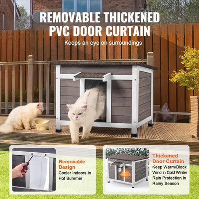 Outdoor Cat House Wooden Feral Cat Shelter With Roof Door Flaps & Window - 5 - CJ