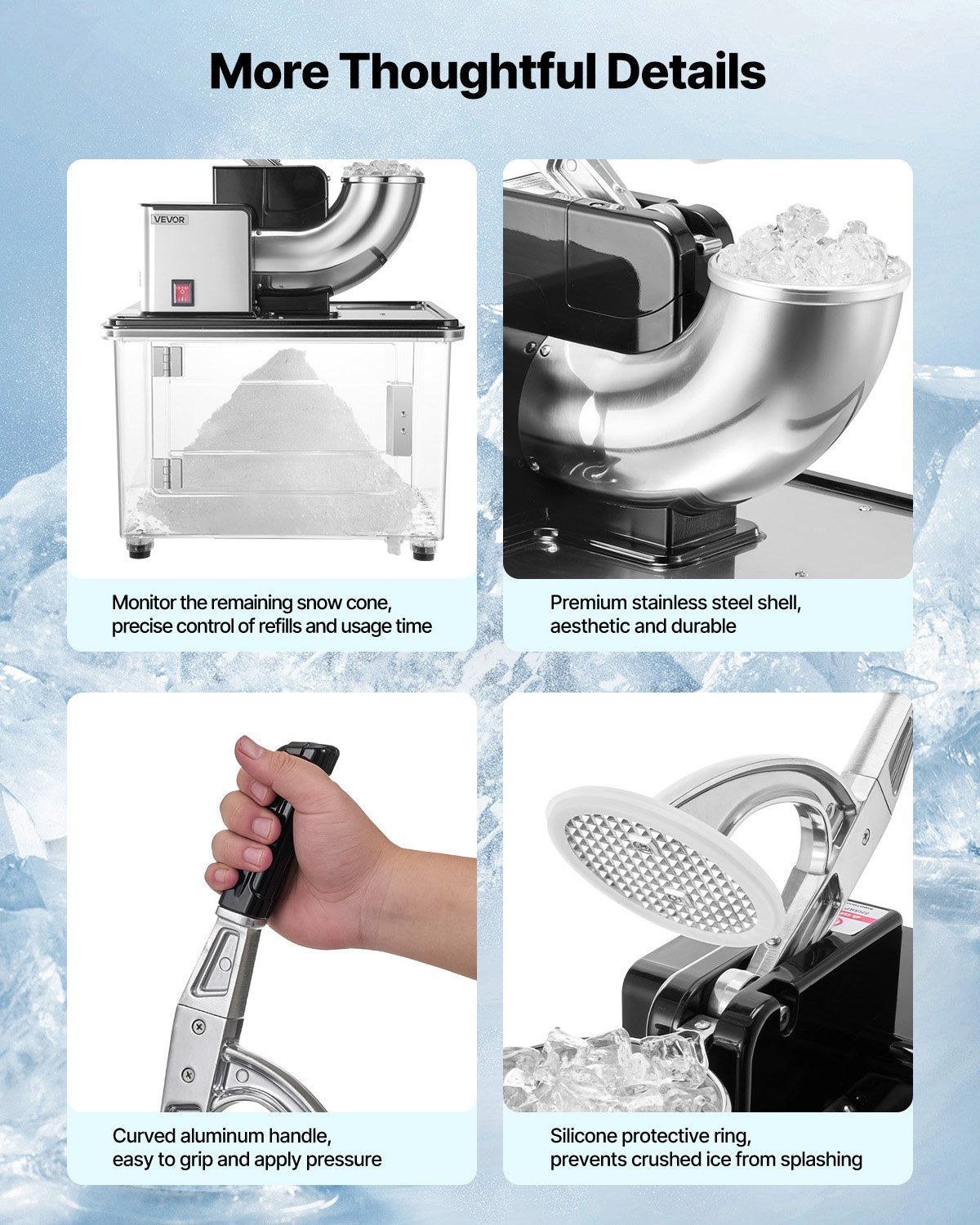Commercial Ice Crusher 661LBS/H Electric Snow Cone Maker Shaved Ice Black