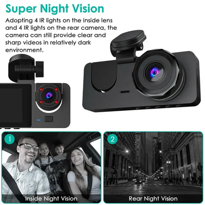 3 Channel Dash Cam Front Inside Rear Vehicle Driving Recorder Car DVR With 32G MMC Card G Sensor Motion Detection Parking Monitor Night Vision Loop Recording - 5 - CJ