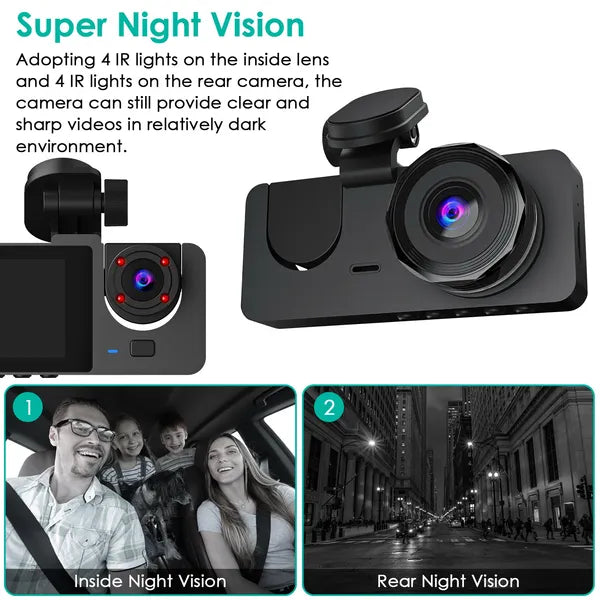 3 Channel Dash Cam Front Inside Rear Vehicle Driving Recorder Car DVR With 32G MMC Card G Sensor Motion Detection Parking Monitor Night Vision Loop Recording - 5 - CJ