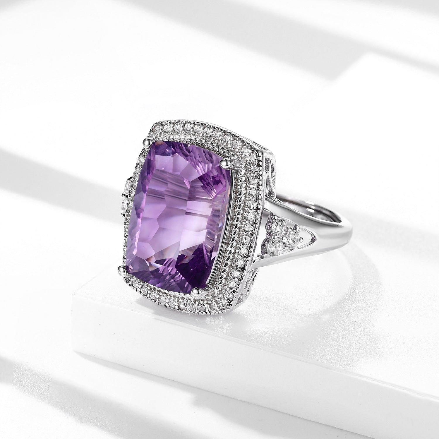 S925 Silver Set Pillow Shaped Millennium Cut Natural Amethyst Ring - 4 - https://x.com/titan_prim62775J