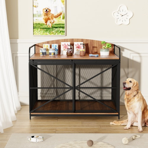 42.8 Heavy Duty Large Dog Crate Furniture For Large Medium Dog, Farmhouse Wooden Dog Kennel Indoor End Table, Decorative Pet House For Large Dogs - 5 - CJ