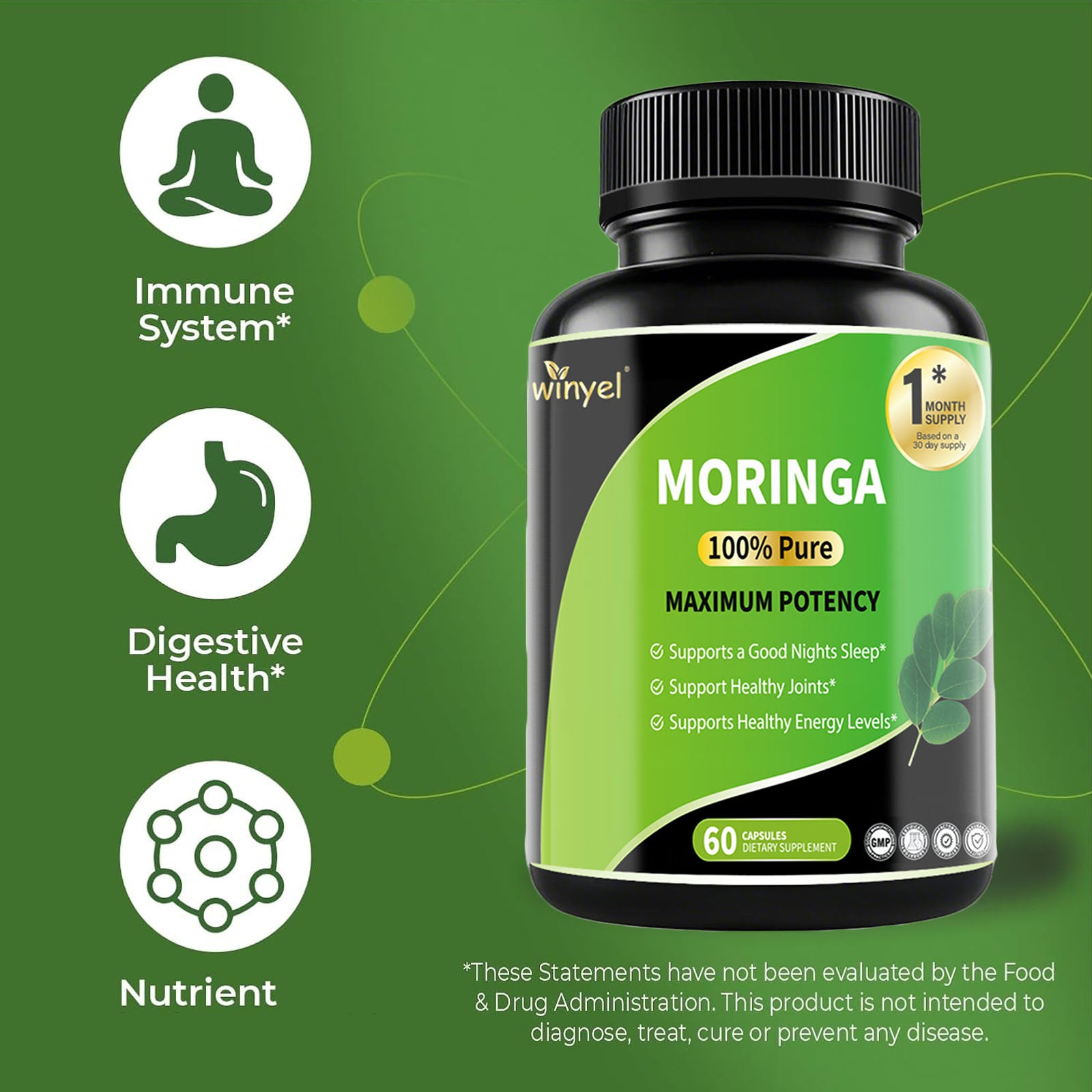 Pure Moringa Capsules - High Potency, Health & Fitness With Essential Vitamins & Amino Acids - 60 Capsules - 5 - CJ