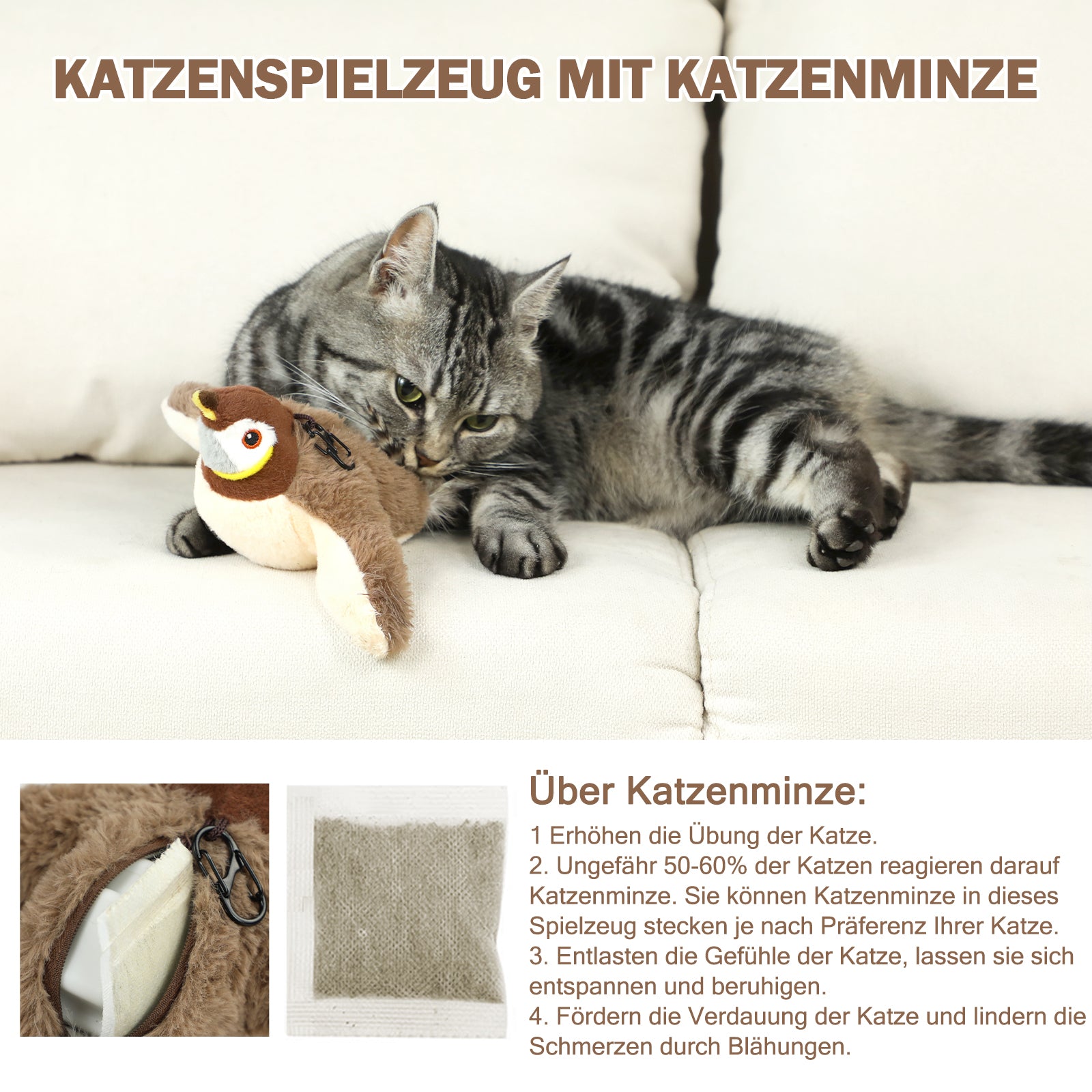 Electric Cat Toy Bird For Self - Entertainment - Interactive Automatic Cat Toy With Catnip, Intelligent Rechargeable Cat Toy For Cats To Play With And Step On - 5 - CJ