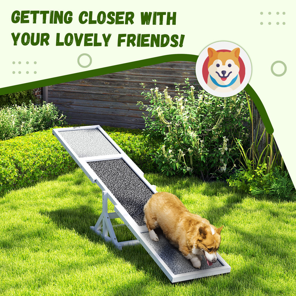 Wooden Dog Agility Seesaw For Training And Exercise, Weather Resistant, 83 L X 16 W X 14 H, White