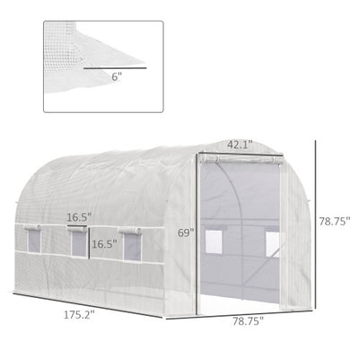 Outsunny 15 X 7 X 7 Walk - In Tunnel Greenhouse, Large Garden Hot House Kit With 6 Roll - up Windows & Roll Up Door, Steel Frame, White - 5 - CJ