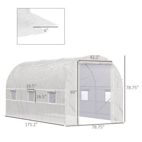Outsunny 15 X 7 X 7 Walk - In Tunnel Greenhouse, Large Garden Hot House Kit With 6 Roll - up Windows & Roll Up Door, Steel Frame, White - 5 - CJ