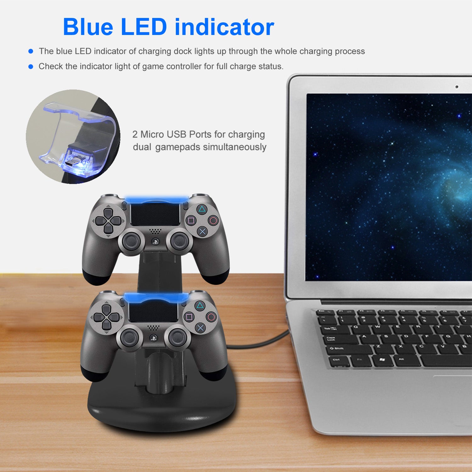 Charging Dock Station Dual Micro USB Charger Stand For PS4 Pro - PS4 Slim Gamepad Controller Handle Charging Station With Blue Indicator Game Lovers - 5 - CJ