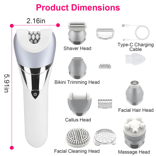 7 In 1 Electric Razor For Women Lady Hair Removal Epilators For Leg Face Arm Bikini Armpit Public Hairs IPX6 Wet And Dry Use Cordless Rechargeable Whole Body Trimmer And Shaver Kit - 5 - CJ