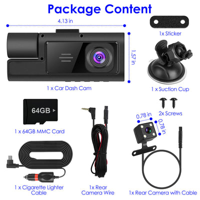 1Pc WiFi FHD 1080P Car Dash Cam 3 Channels Front Rear Inside Dash Camera With Loop Recording Reversing Visual 170 Degree Wide Angle 64G Card Included - 5.0 - cjdropshipping