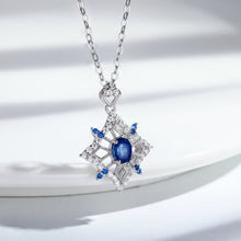 S925 Silver Set Natural Sapphire Necklace Female Hollow Diamond Pendant - 4 - CJ