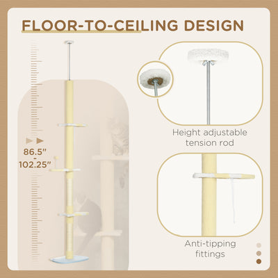 4 - Tier Floor to Ceiling Cat Tree Height Adjustable 87 - 103 Inch - 5 - CJ