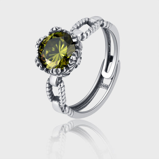 925 Silver Inlaid Zircon Vintage Ring - 4 - CJ - Silver - CJJE1592395 - Silver