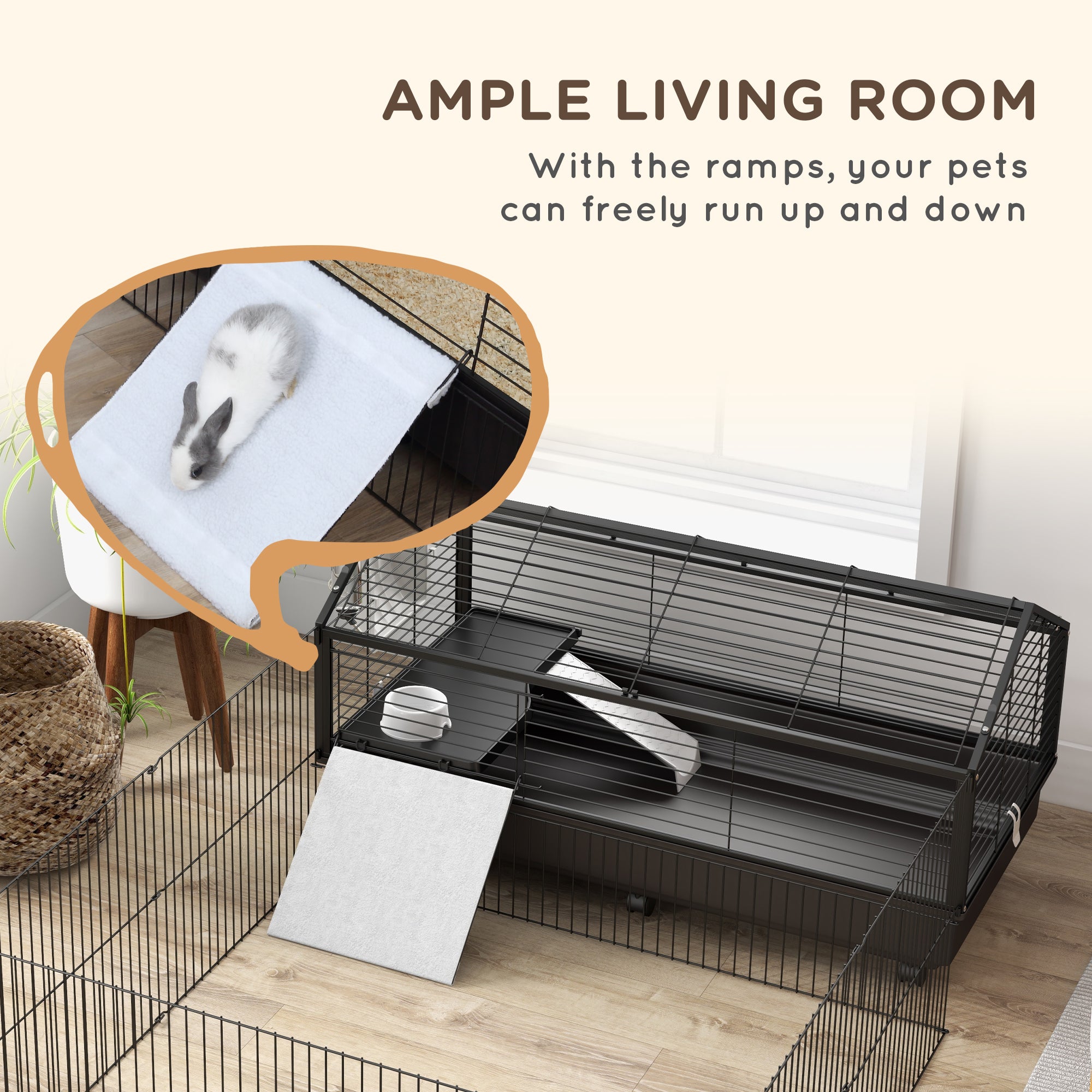 Small Animal Playpen Cage with Rolling Caster, Water Bottle 46.5" - 5 - CJ